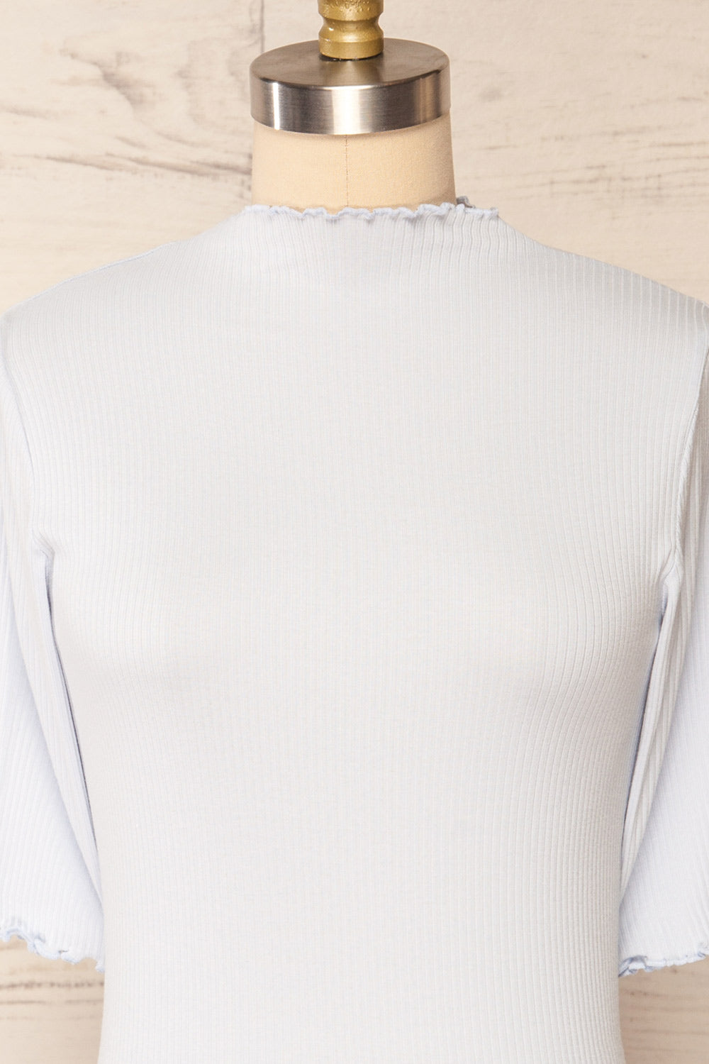 Nirvana Blue Ribbed Top w/ Frills | Boutique 1861  front close up