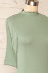 Nirvana Green Ribbed Top w/ Frills | Boutique 1861side close up