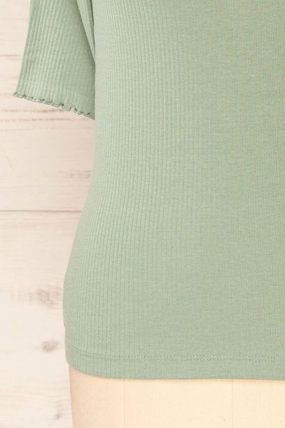 Nirvana Green Ribbed Top w/ Frills | Boutique 1861 sleeve