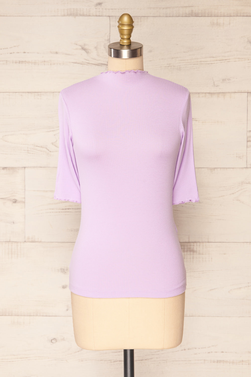 Nirvana Mauve Ribbed Top w/ Frills | Boutique 1861  front view