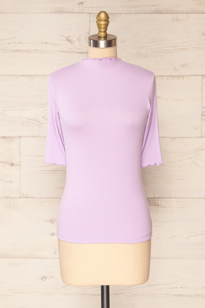 Nirvana Mauve Ribbed Top w/ Frills | Boutique 1861  front view