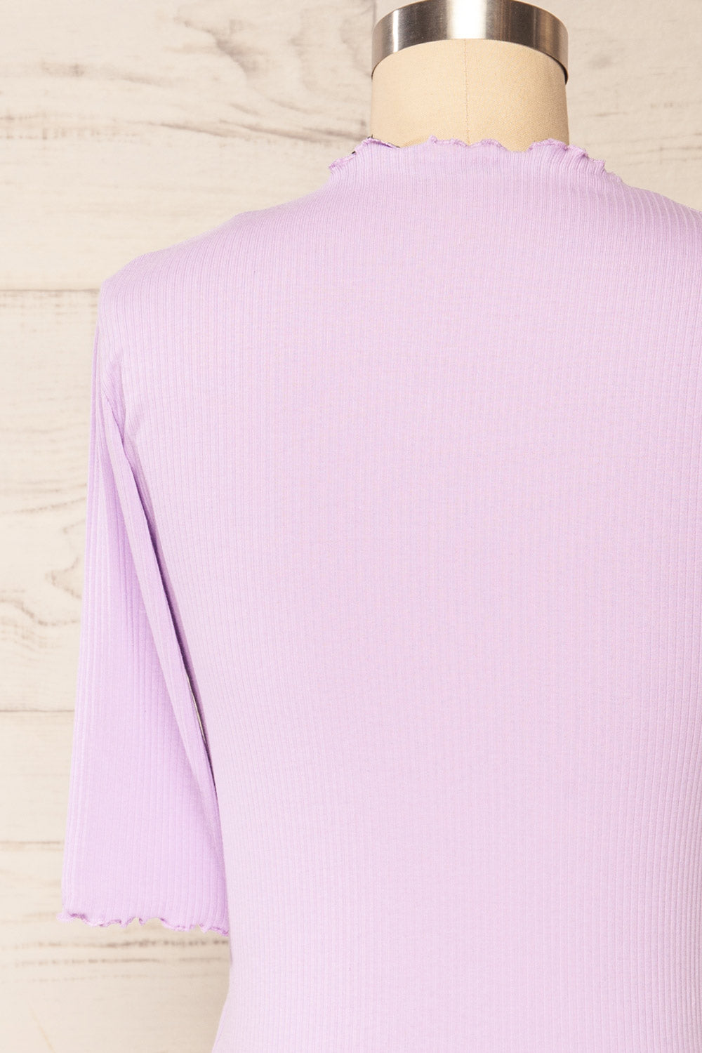 Nirvana Mauve Ribbed Top w/ Frills | Boutique 1861 back close up