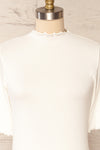 Nirvana White Ribbed Top w/ Frills | Boutique 1861  front close up