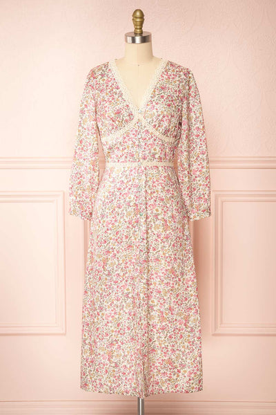 Nissrine 3/4 Sleeve Floral Midi Dress | Boutique 1861 front view