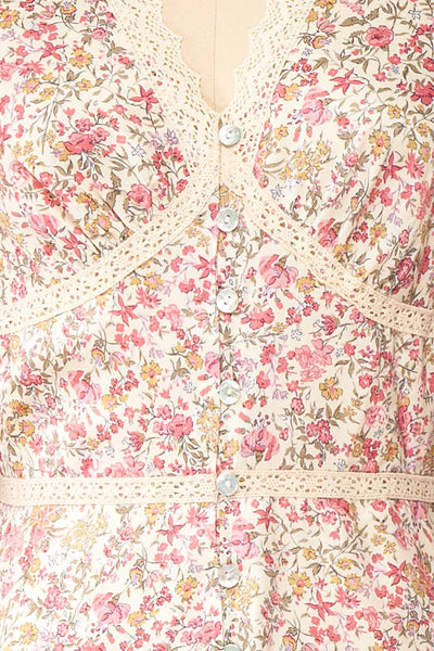 Nissrine 3/4 Sleeve Floral Midi Dress | Boutique 1861 fabric