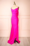 Nixie Fuchsia Backless Fitted Satin Maxi Dress | Boutique 1861 side view