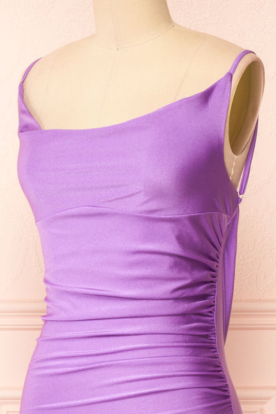 Nixie Lavender Backless Fitted Satin Maxi Dress | Boutique 1861 side close-up