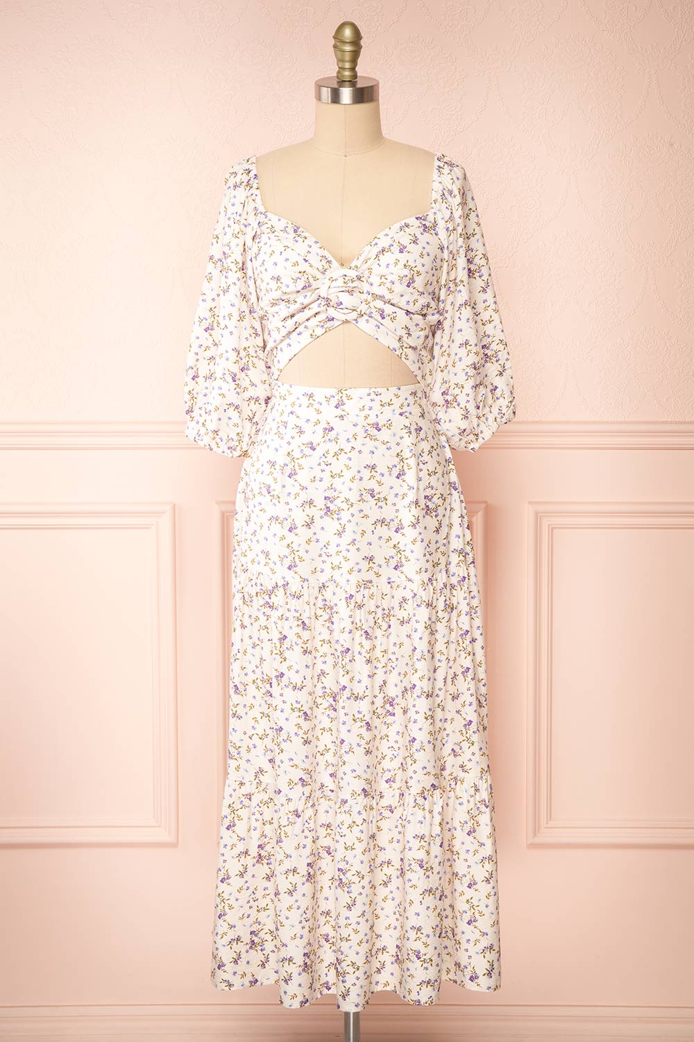 Nobara Floral Midi Dress w/ Sweetheart Neckline | Boutique 1861 front view 