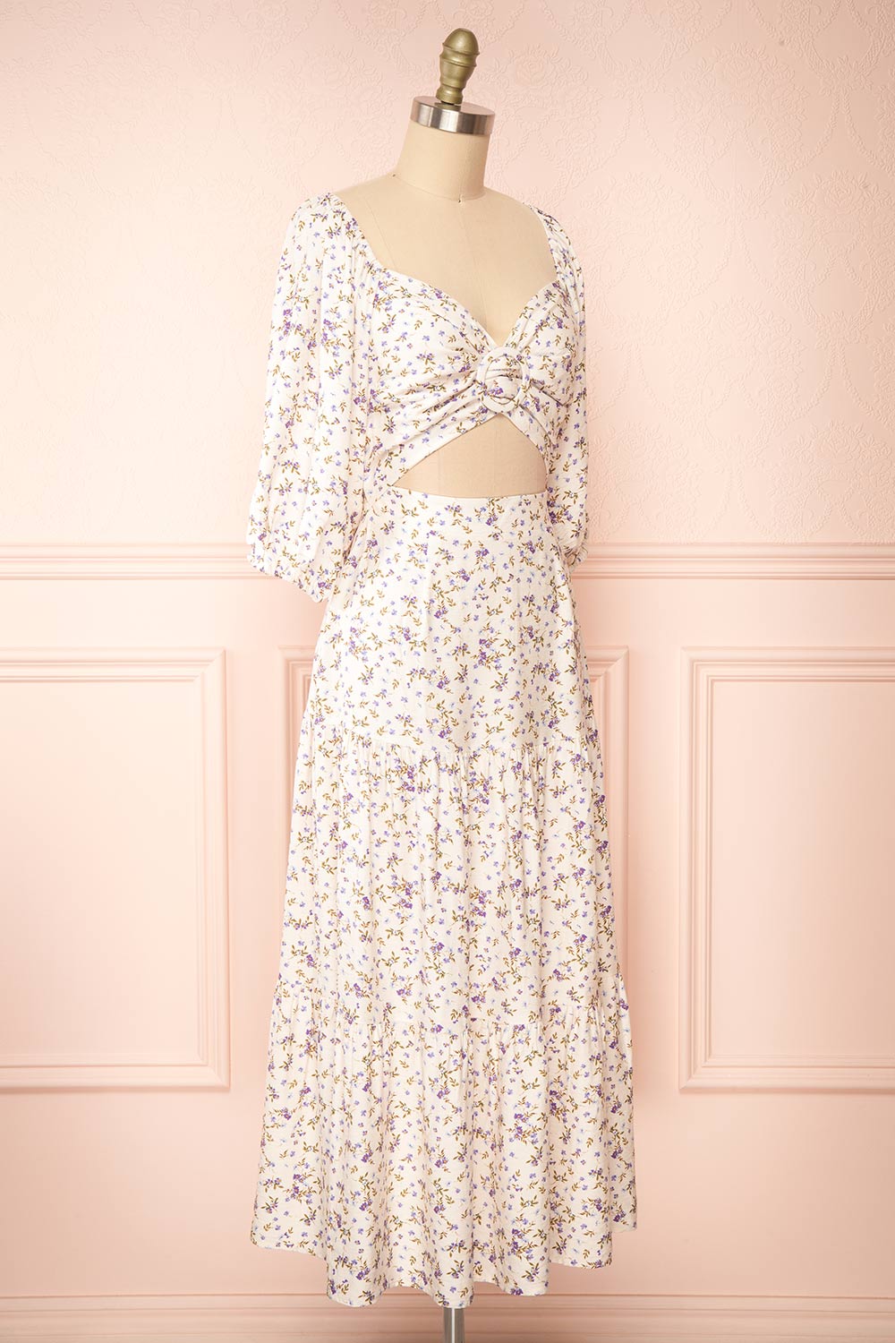 Nobara Floral Midi Dress w/ Sweetheart Neckline | Boutique 1861 side view 