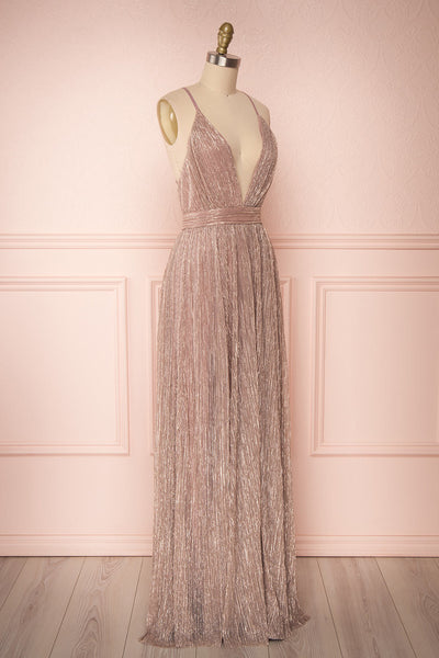 Noella Lepidolite Lilac Gown with Plunging Neckline | Boutique 1861 side view