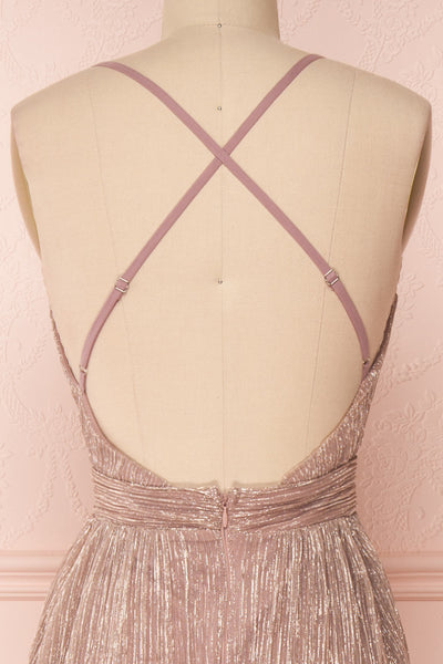 Noella Lepidolite Lilac Gown with Plunging Neckline | Boutique 1861 back close-up