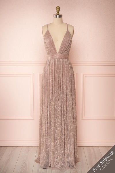 Noella Lepidolite Lilac Gown with Plunging Neckline | Boutique 1861 front view