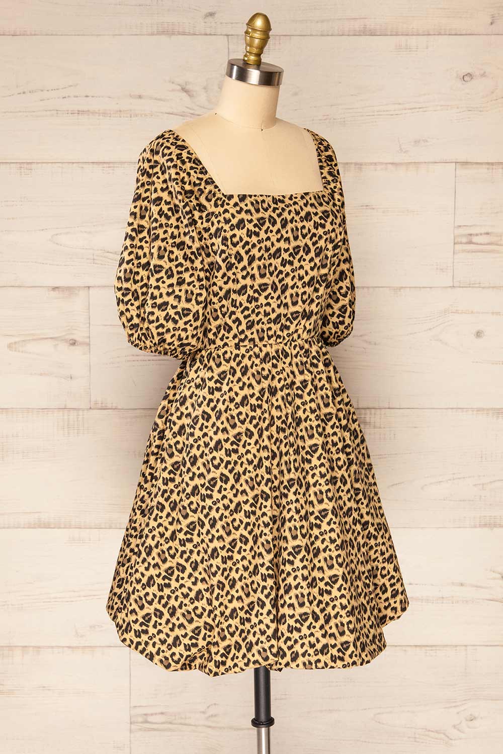 Noemimi Short Leopard Print Dress w/ Ruched Back | La petite garçonne side view 