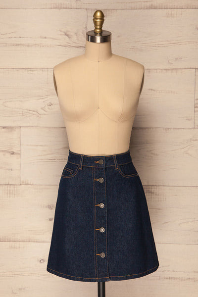 Nogerado Dark Blue Denim Button-Up Mini Skirt | La Petite Garçonne 1