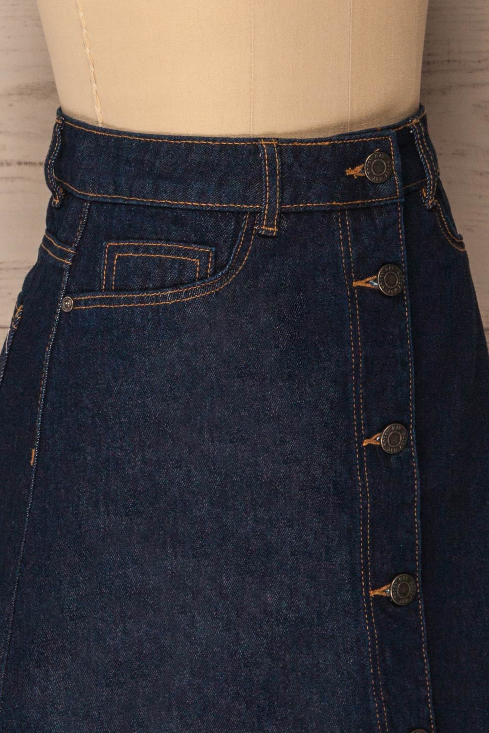 Nogerado Dark Blue Denim Button-Up Mini Skirt | La Petite Garçonne 4