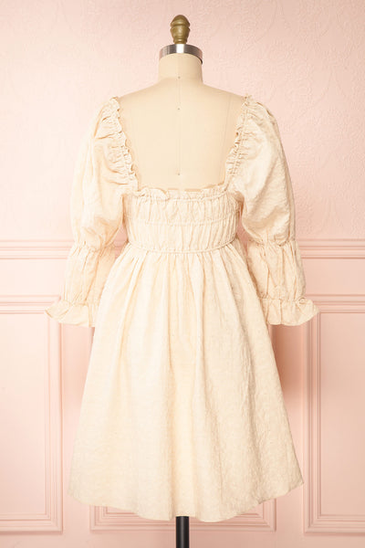 Nolla Babydoll Beige Gingham Dress w/ Flower Detailing | Boutique 1861 back view