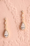 Noor Gold Crystal Pendant Earrings | Boudoir 1861 close-up