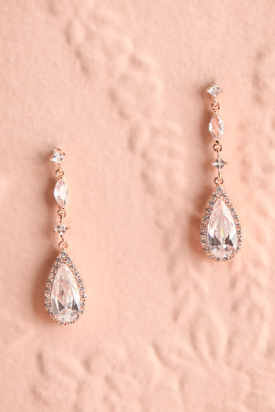 Noor Rosegold Crystal Pendant Earrings | Boudoir 1861 close-up
