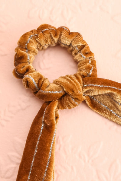 Nopal Gold Velvet Hair Scrunchie w/ Bow | Boutique 1861 close-up