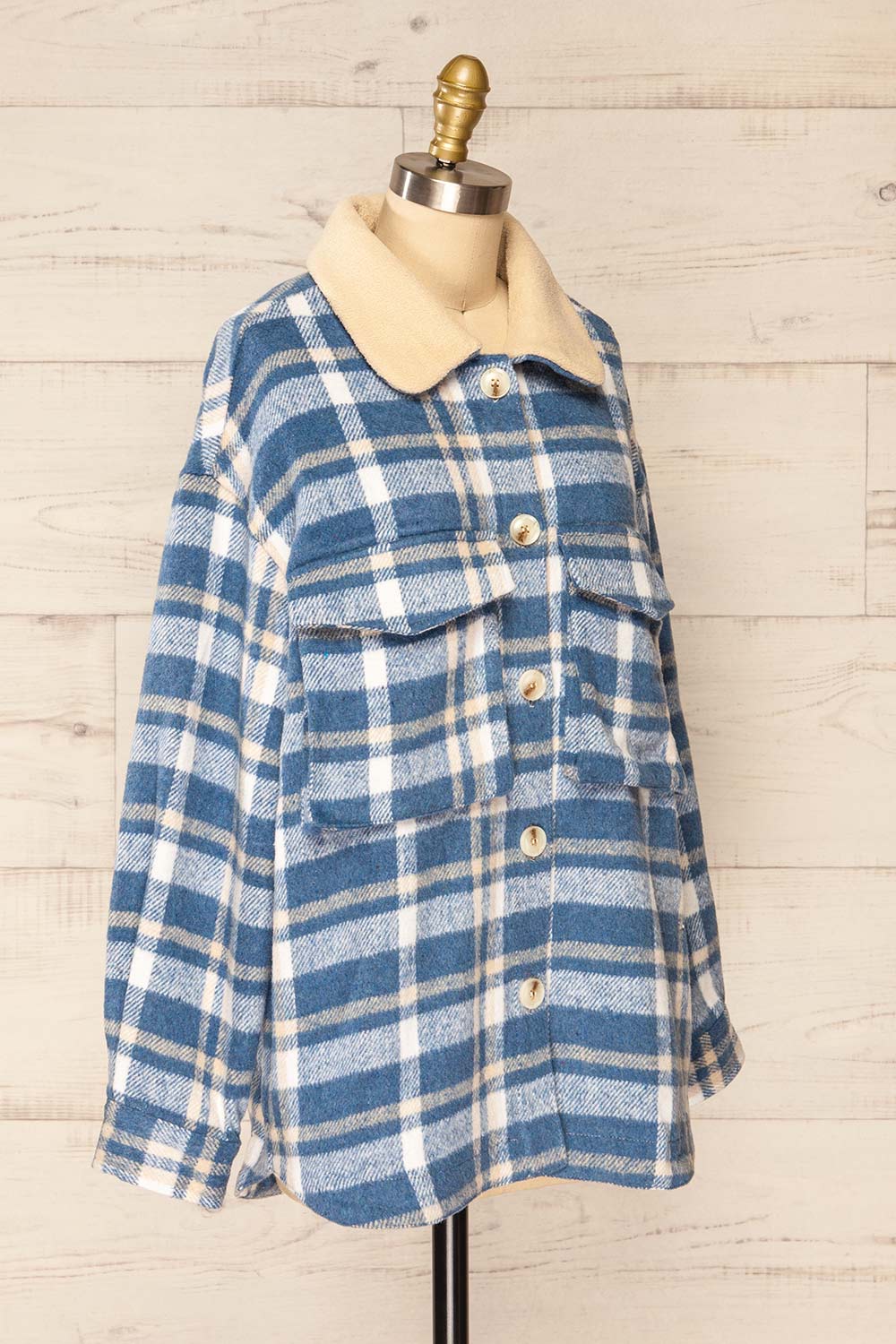 Norah Blue Plaid Shacket w/ Front Pockets | La petite garçonne side view