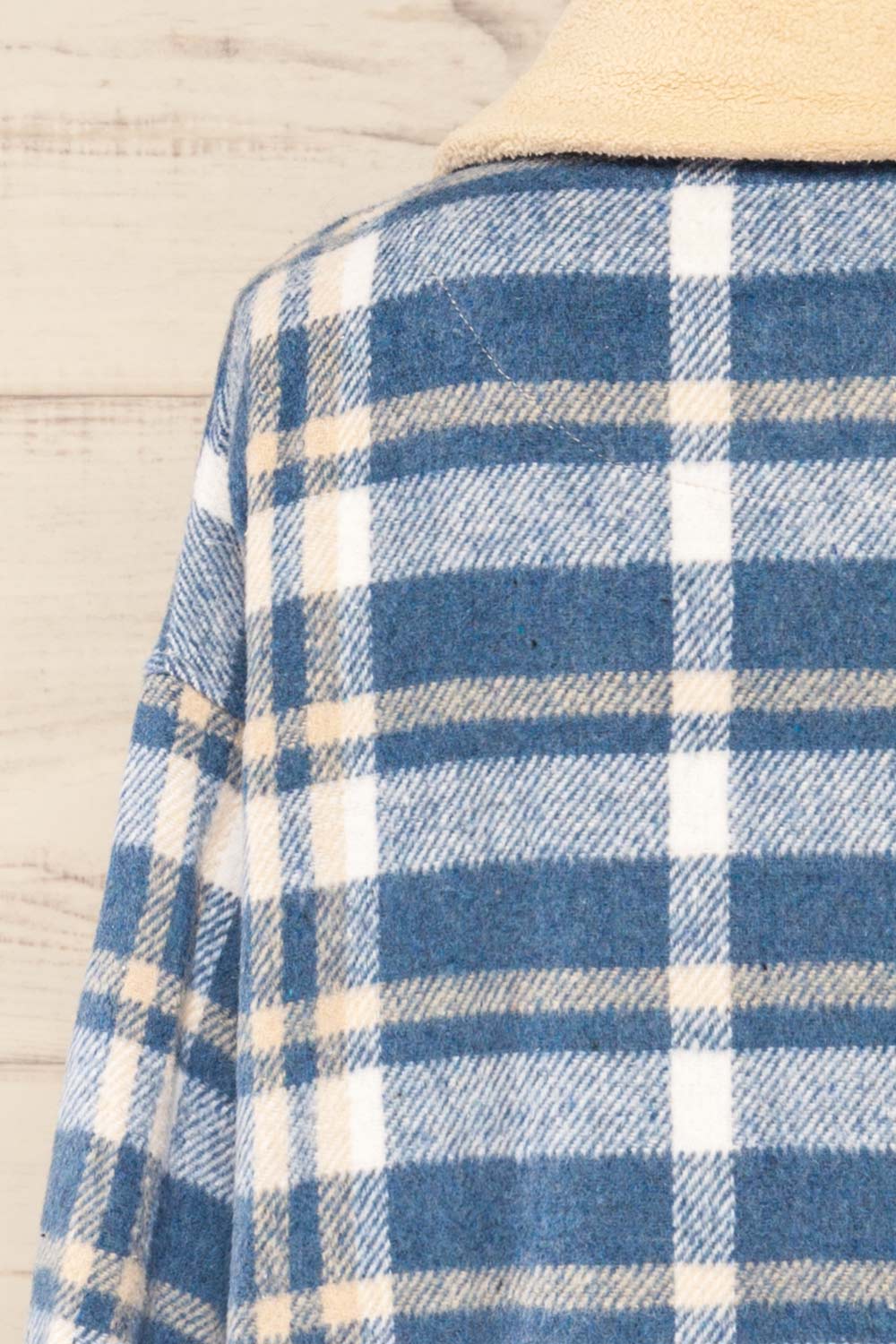 Norah Blue Plaid Shacket w/ Front Pockets | La petite garçonne back close-up