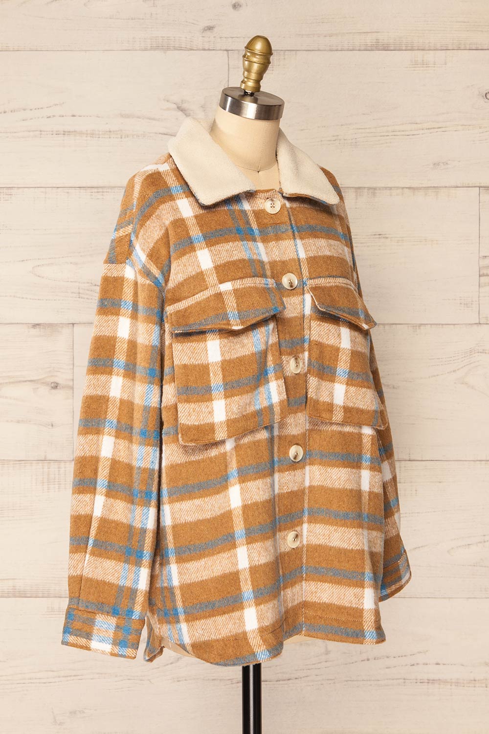 Norah Taupe Plaid Shacket w/ Front Pockets | La petite garçonne side view