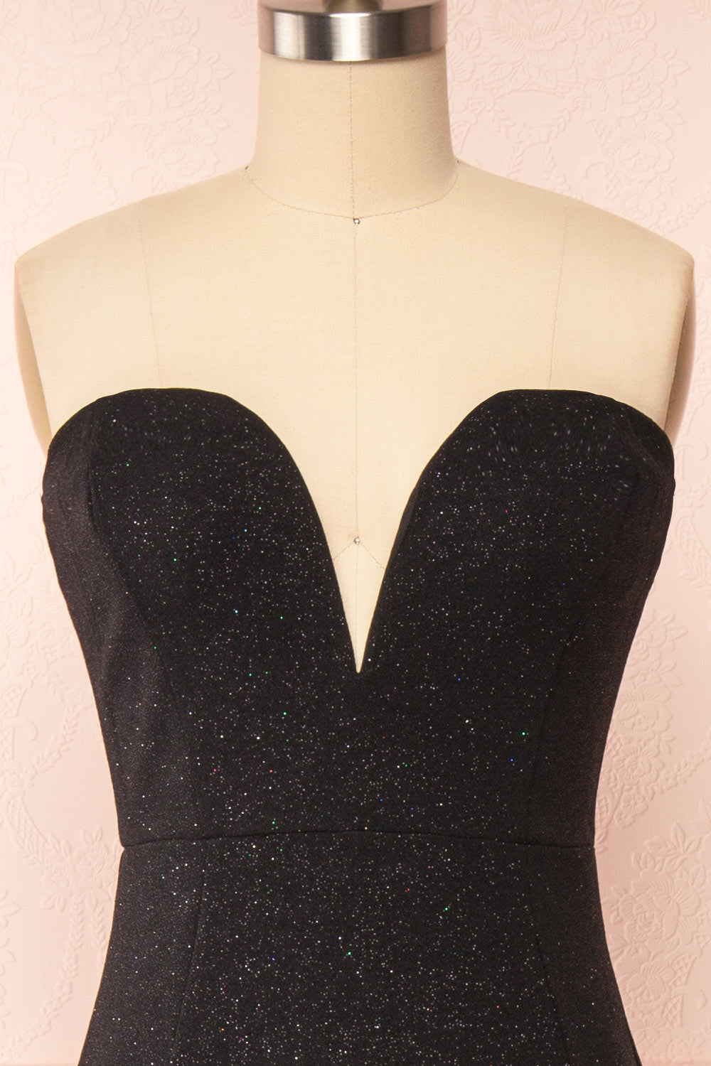 Norcia Black Shimmery Bustier Mermaid Maxi Dress | Boutique 1861 - front close up