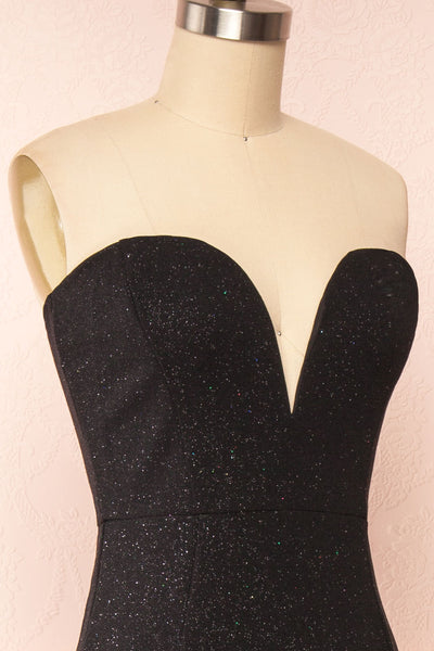Norcia Black Shimmery Bustier Mermaid Maxi Dress | Boutique 1861 - side close up