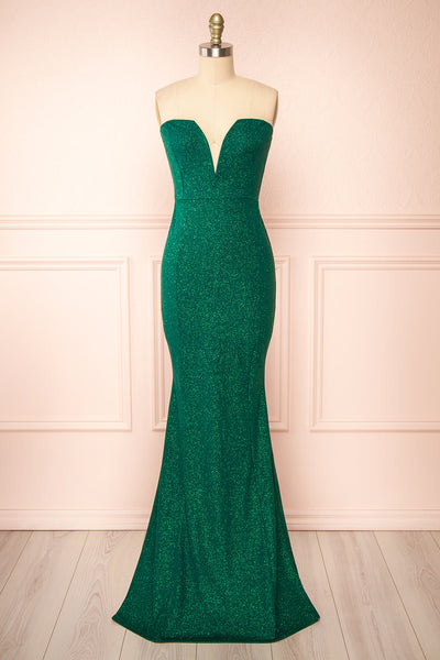 Norcia Green Shimmery Bustier Mermaid Maxi Dress | Boutique 1861 front view