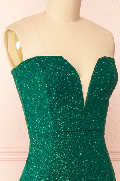 Norcia Green Shimmery Bustier Mermaid Maxi Dress | Boutique 1861 side close-up