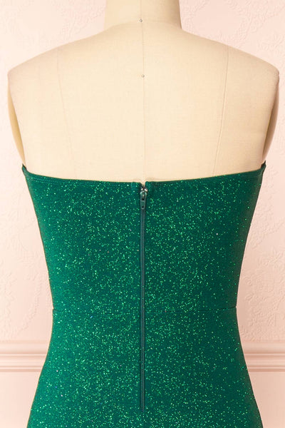 Norcia Green Shimmery Bustier Mermaid Maxi Dress | Boutique 1861  back close-up