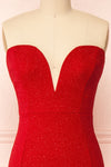 Norcia Red Shimmery Bustier Mermaid Maxi Dress | Boutique 1861 front close-up