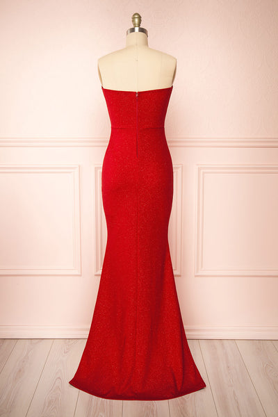 Norcia Red Shimmery Bustier Mermaid Maxi Dress | Boutique 1861 back view