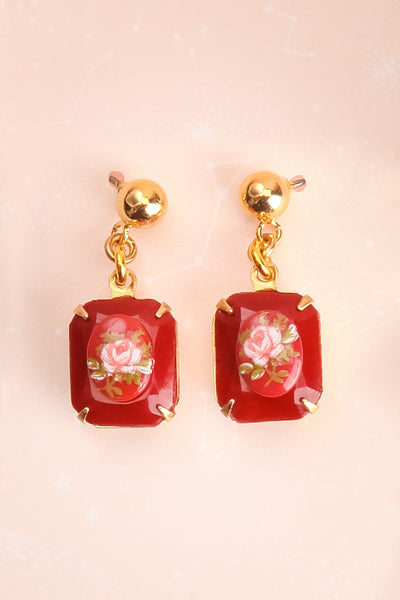 Norma Talmadge Burgundy Floral Pendant Earrings | Boutique 1861
