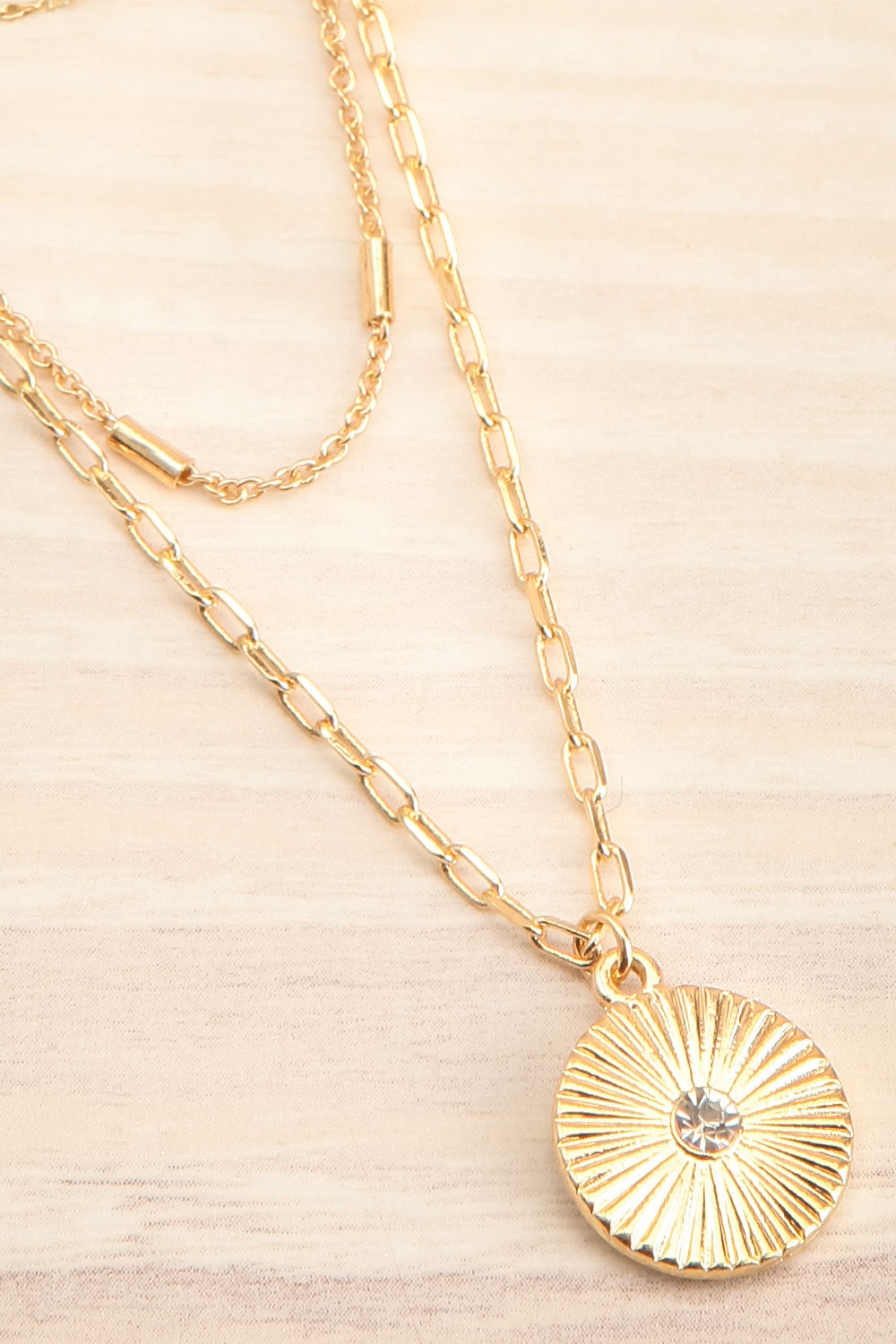 Notra Gold Layered Necklace w/ Medallion | La petite garçonne flat close-up