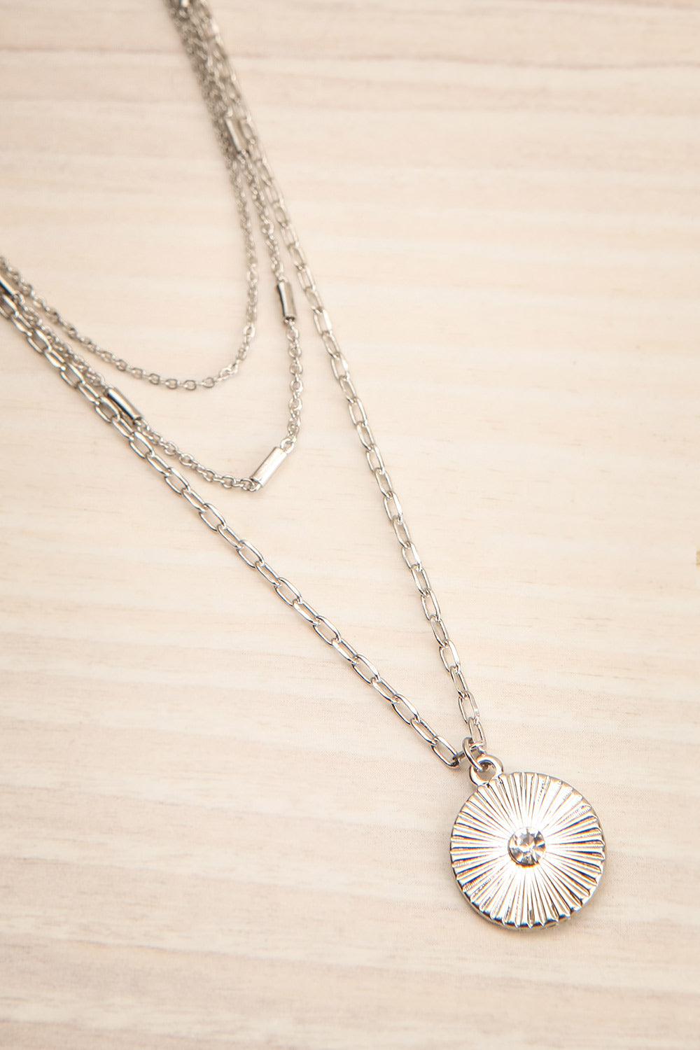 Notra Silver Layered Necklace w/ Medallion | La petite garçonne flat view