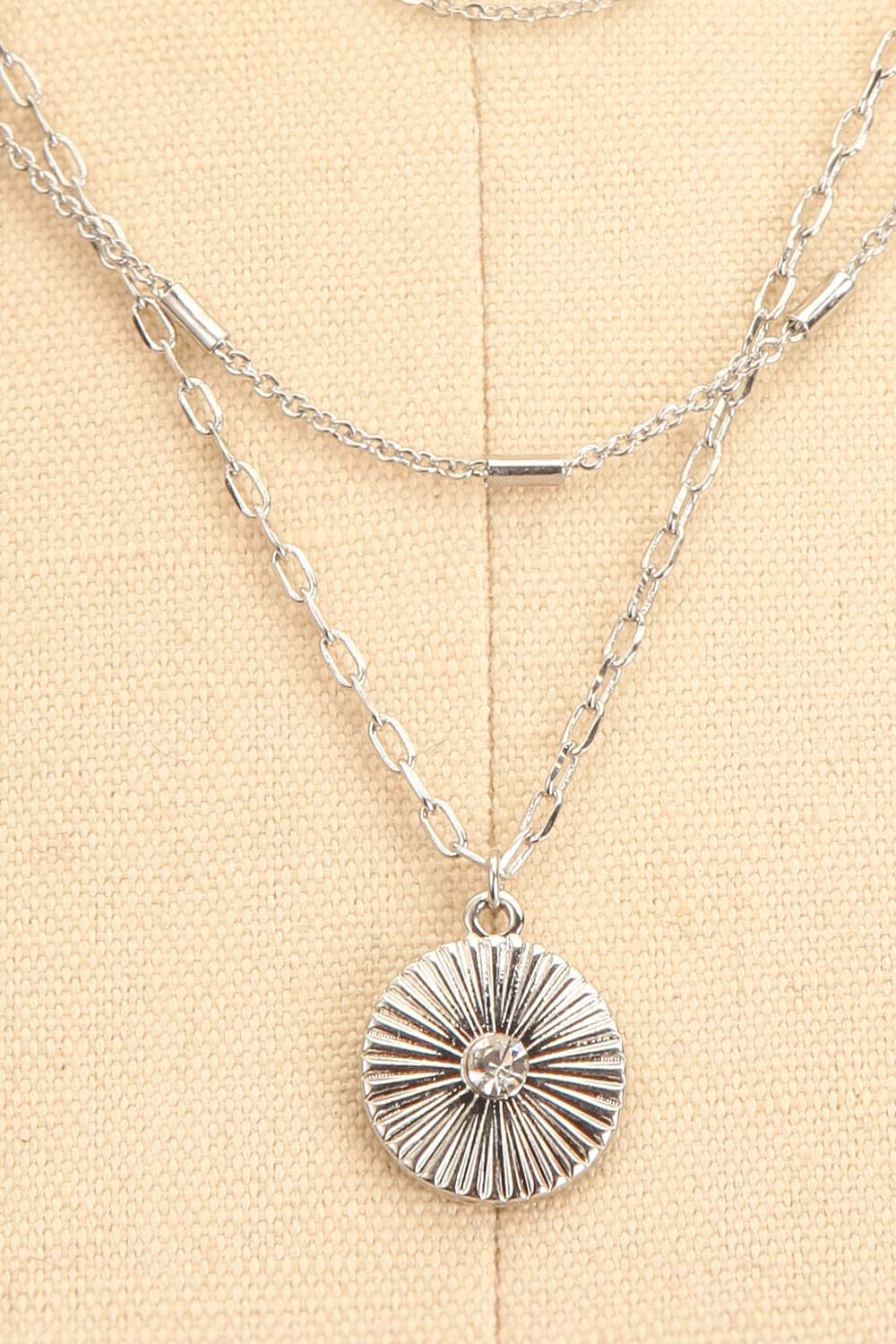 Notra Silver Layered Necklace w/ Medallion | La petite garçonne close-up