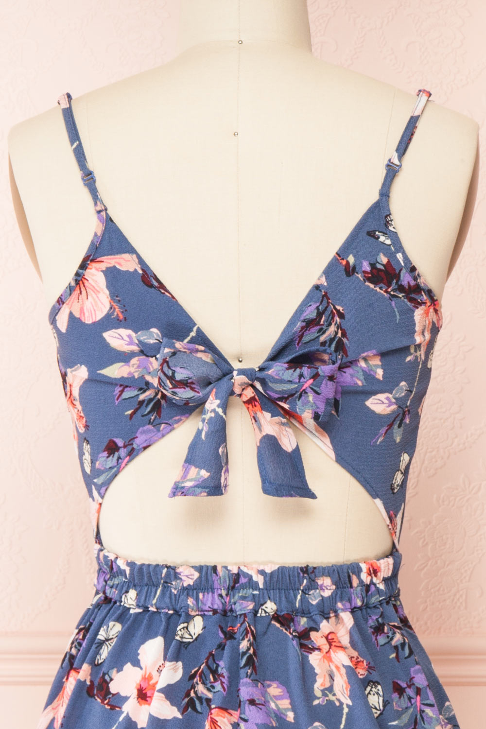 Nouli Blue Floral Sleeveless V-Neck Romper | Boutique 1861 back close-up