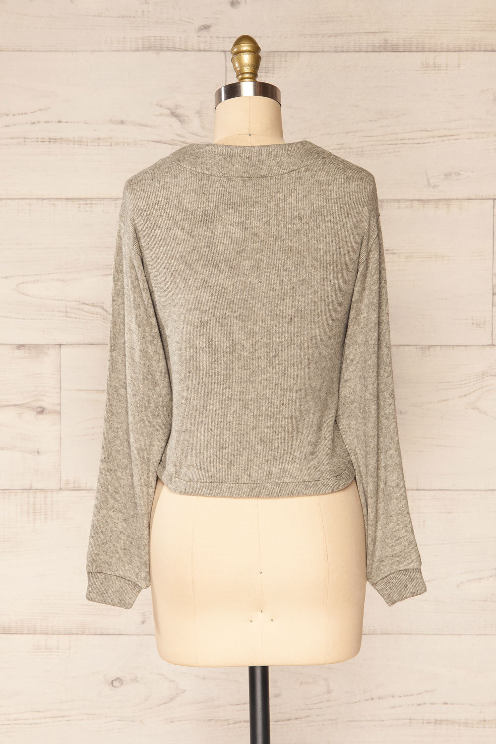 Nova Grey Ribbed Button-Up V-Neck Cardigan | La petite garçonne back view