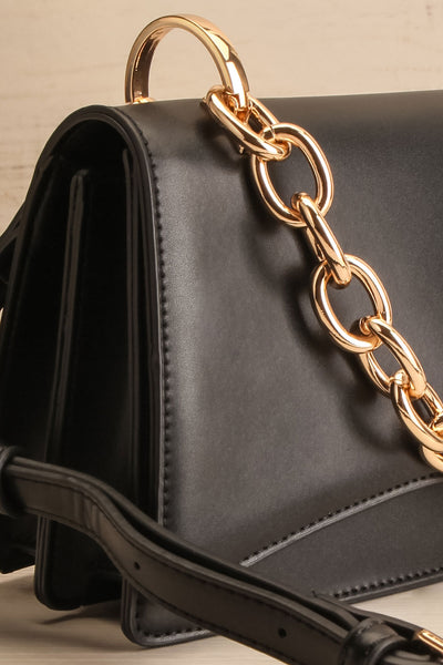 Novina Black Faux-Leather Crossbody Handbag | La petite garçonne side close-up