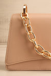 Novina Taupe Faux-Leather Crossbody Handbag | La petite garçonne front close-up