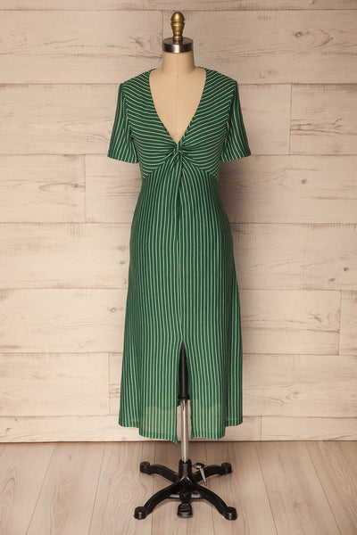 Nowogard Green & White Striped Midi Summer Dress | La Petite Garçonne