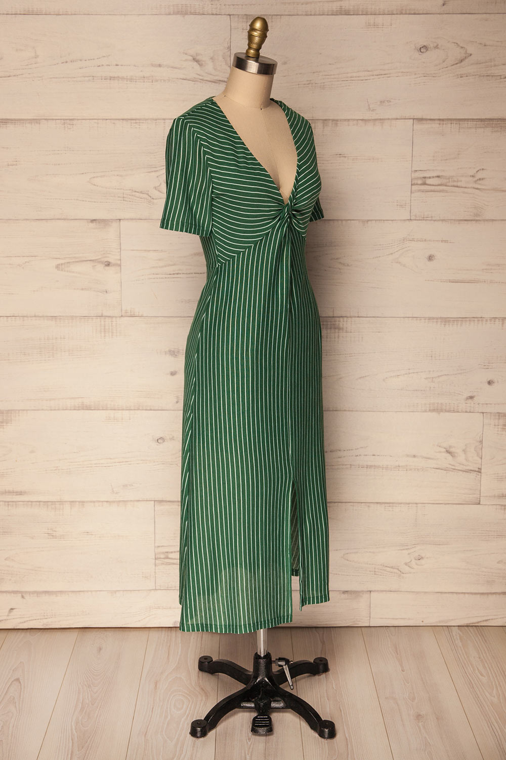 Nowogard Green & White Striped Midi Summer Dress | La Petite Garçonne