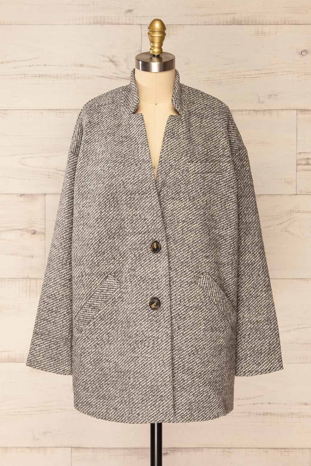 Nowskie Grey Short Coat w/ Buttons | La petite garçonne front view