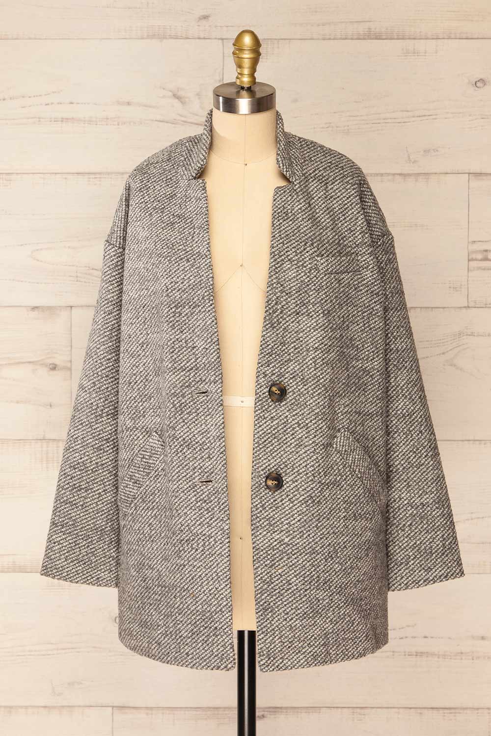 Nowskie Grey Short Coat w/ Buttons | La petite garçonne open view