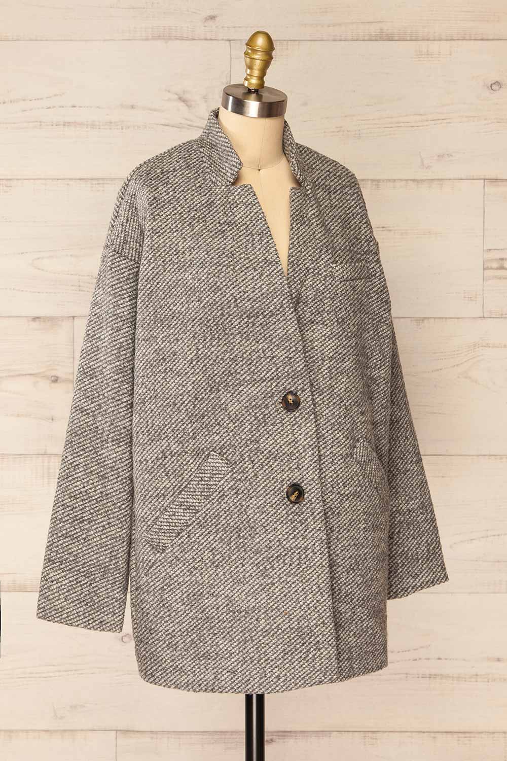 Nowskie Grey Short Coat w/ Buttons | La petite garçonne side view