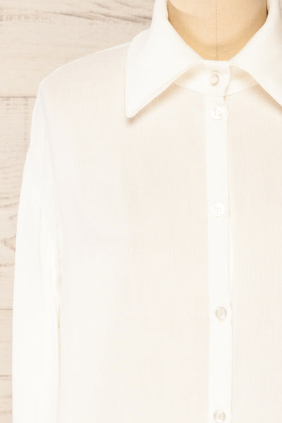 Nubia Ivory Lightweight Button-Up Shirt | La petite garçonne front close-up
