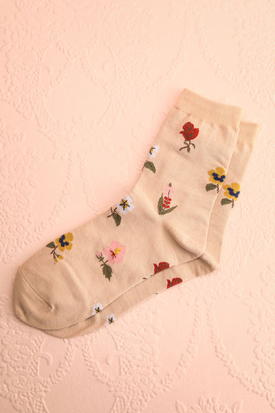 Nunc Beige Floral Ankle Socks | La petite garçonne