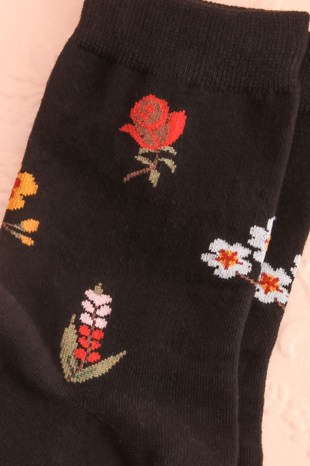 Nunc Black Floral Ankle Socks | La petite garçonne close-up
