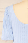 Nuova Blue Crop-Top w/ Puff Sleeves | La petite garçonne back close-up